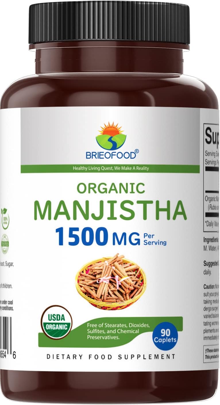 Brieofood Manjistha Orgánica 1500mg, 90 Comprimidos Vegetarianos
