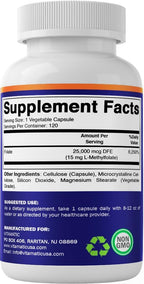 Vitamatic Metilfolato 15 mg – 120 Cápsulas Vegetales – Alta Potencia Optimizada y Activada