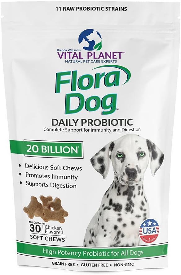 Vital Planet Flora Dog Probiotics for Dogs, 30 Bacon Flavored Chewables
