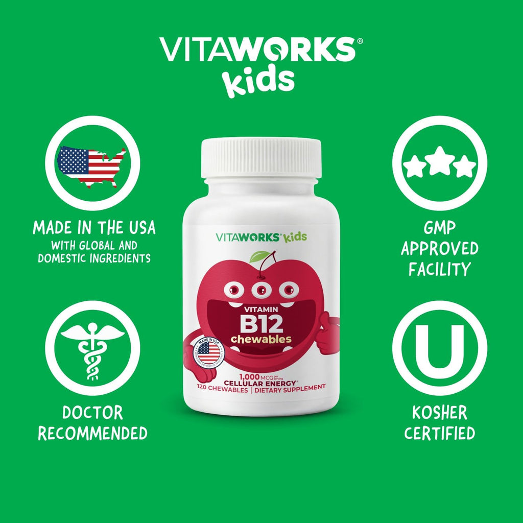 VitaWorks Vitamina B12 para Niños 1000 mcg Comprimibles Masticables