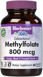 BlueBonnet Nutrition CellularActive Methylfolate 800 mcg – Quatrefolic – Apoyo Prenatal, Energía y Estado de Ánimo – 60 Cápsulas