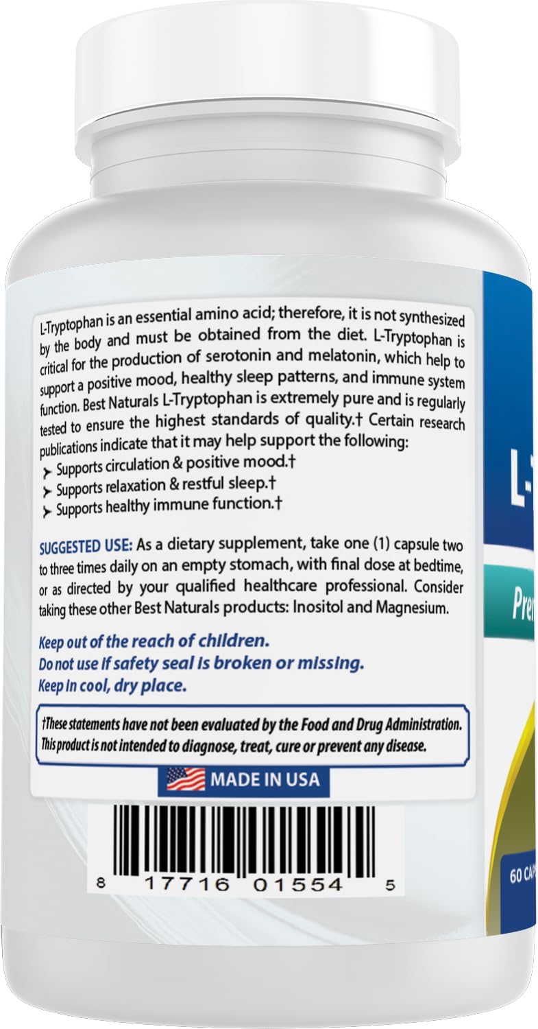 Best Naturals L-Tryptophan 500 mg, 60 Capsules