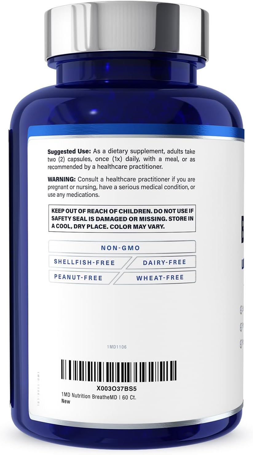 1MD Nutrition BreatheMD - Suplemento respiratorio e inmunológico con Saúco, Cromo y NAC, 60 cápsulas