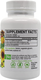 Peter's Choice Natural Vitamin E 400 UI, 100 Cápsulas Blandas - Antioxidante y Apoyo a la Piel, Sin Gluten