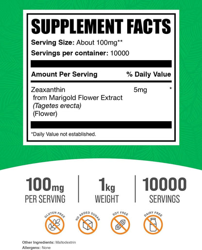 Zeaxantina en Polvo (100mg por dosis, 5mg de Zeaxantina) - 1kg - BulkSupplements – Image 2