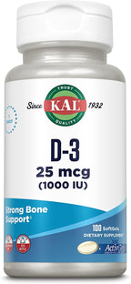 KAL Vitamina D3 1000 UI (25 mcg) – 100 Cápsulas Blandas