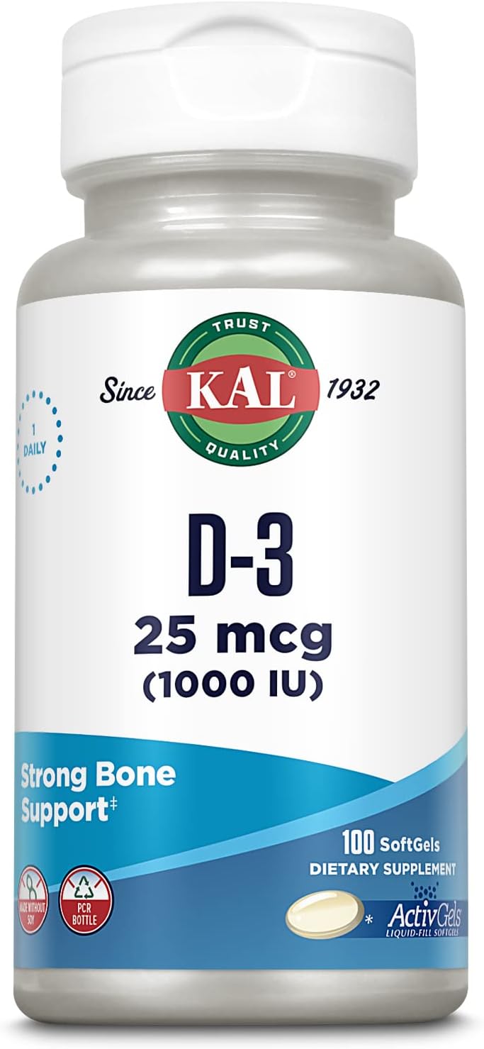 KAL Vitamina D3 1000 UI (25 mcg) – 100 Cápsulas Blandas