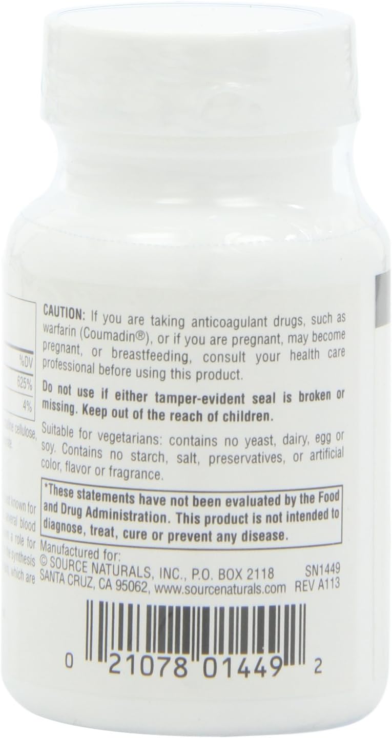 Vitamina K1 de Source Naturals, 100 tabletas