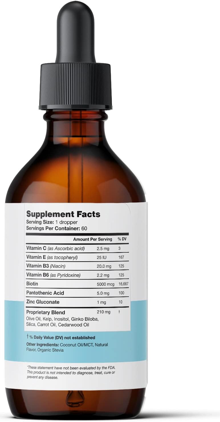 Ultra6 Nutrition Liquid Biotin 5000 mcg with Vitamins C, E, B6 & Organic Coconut Oil - Hair, Skin & Nails Supplement