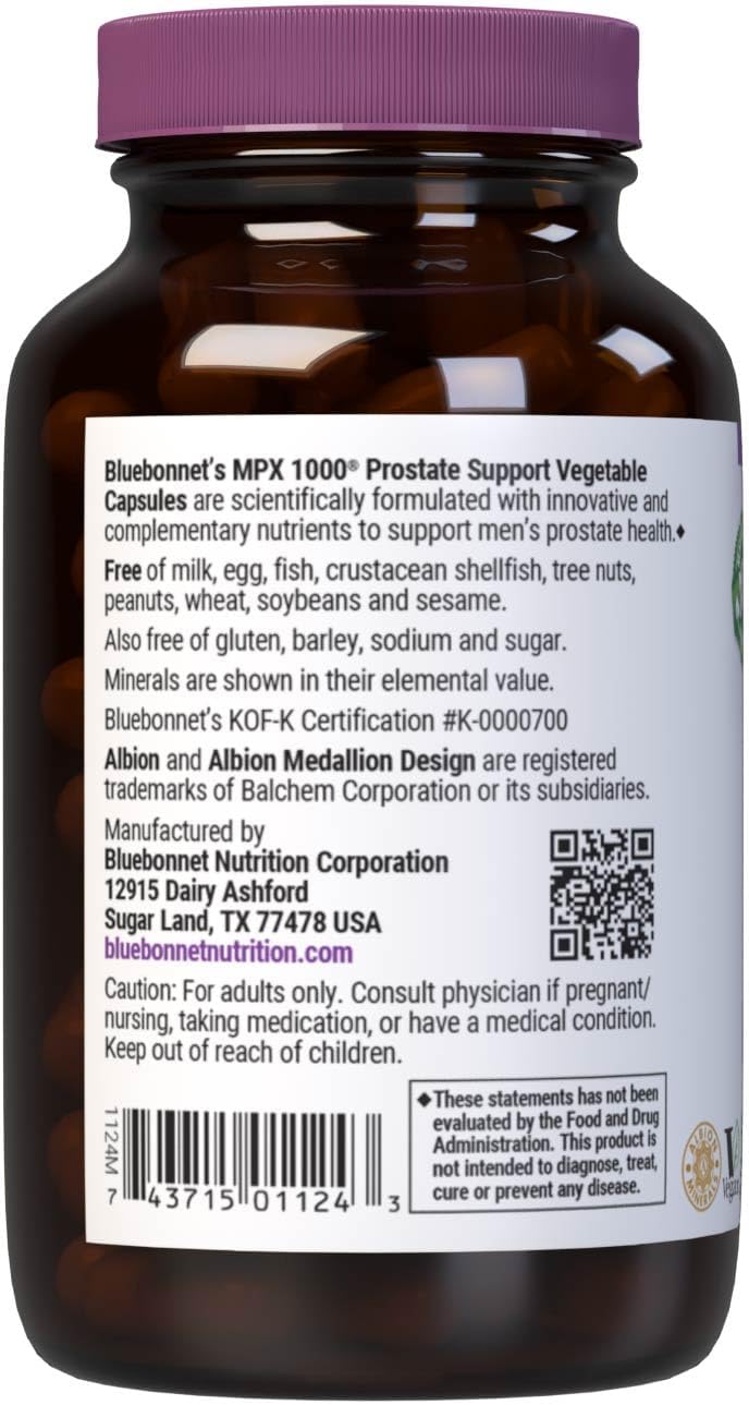 BlueBonnet Nutrition MPX 1000 - Apoyo Prostático con Saw Palmetto, Beta-Sitosterol y Ortiga - 60 Cápsulas Veganas