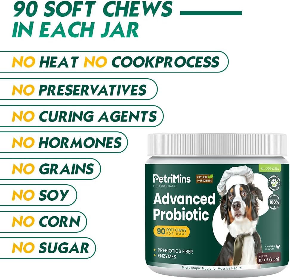 PetriMins Probiótico Avanzado para Perros - 90 Masticables Sabor Pollo