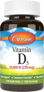 Carlson - Vitamina D3 10000 UI (250 mcg), 120 Cápsulas Blandas