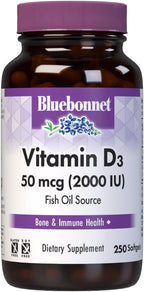 Bluebonnet Nutrition Vitamina D3 2000 IU – 250 Cápsulas Blandas