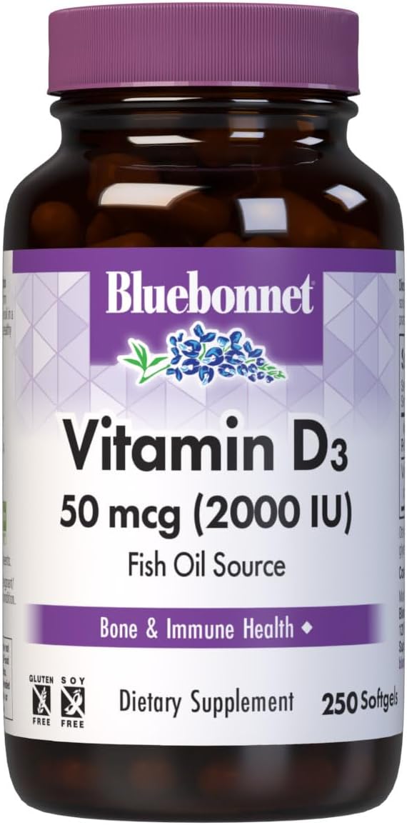 Bluebonnet Nutrition Vitamina D3 2000 IU – 250 Cápsulas Blandas