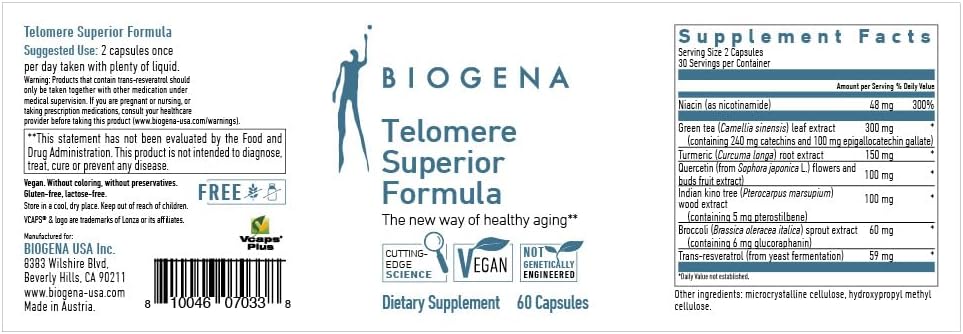 Biogena Telomere Superior Formula – Activación de Sirtuinas y Apoyo a los Telómeros