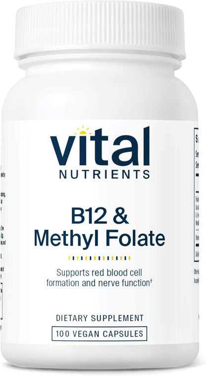 Vital Nutrients Vitamina B12 y Metilfolato - 100 Cápsulas - Metilcobalamina y 5-MTHF – Image 1