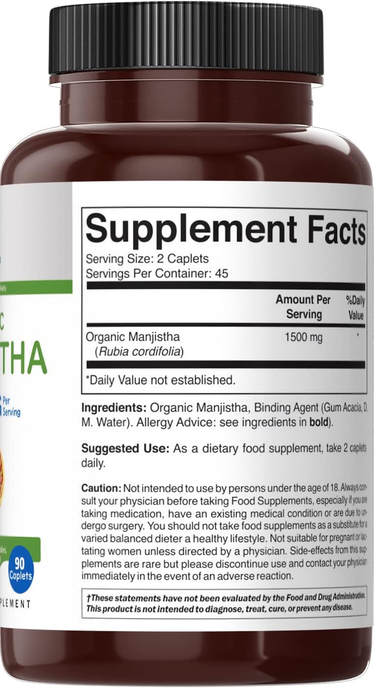 Brieofood Manjistha Orgánica 1500mg, 90 Comprimidos Vegetarianos