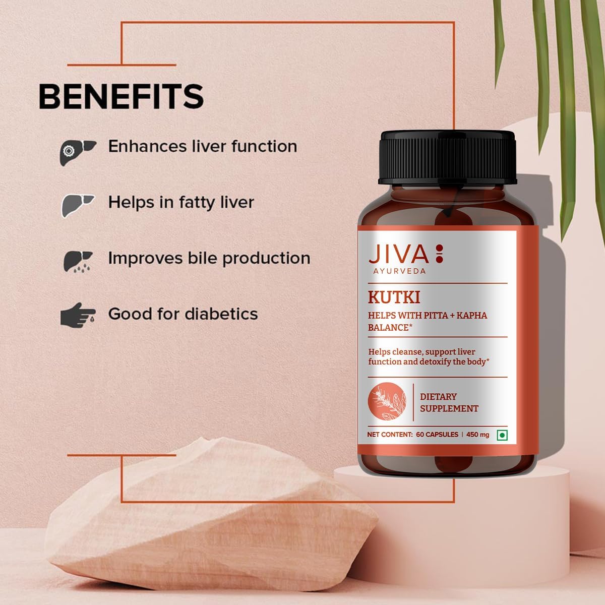 Jiva Ayurveda Kutki Cápsulas – Suplemento Herbal Ayurvédico para el Hígado y la Digestión – Fórmula 100% Ayurvédica – 60 Cápsulas Vegetales