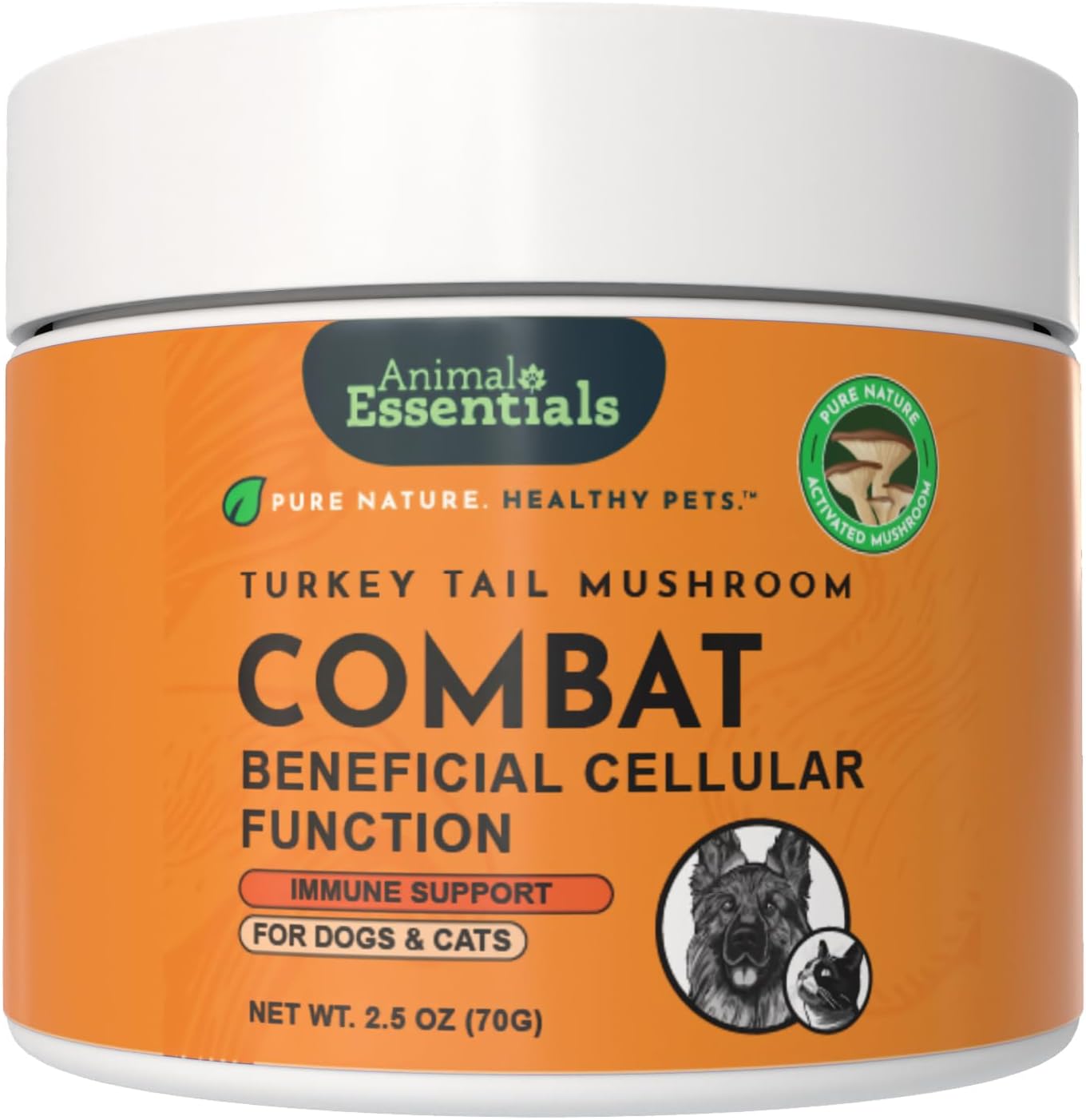Animal Essentials Combat - Suplemento de Cola de Pavo Orgánico para Perros y Gatos - Defensa Inmune Crítica, Apoya la Función Cognitiva, Extracto en Polvo - 70 g