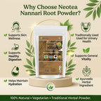 neotea Polvo de Raíz de Nannari 500g | Hemidesmus Indicus | Bebida Refrescante Natural | Sin Aditivos