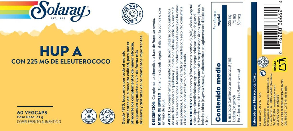 Solaray Huperzina A 50 mcg, 60 Cápsulas