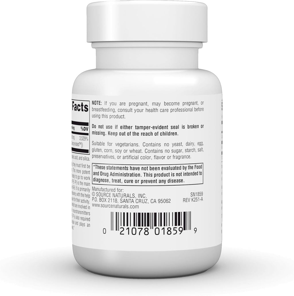 Source Naturals Coenzymated B-6 – Piridoxal Fosfato (P-5'-P) 100 mg, 60 Comprimidos
