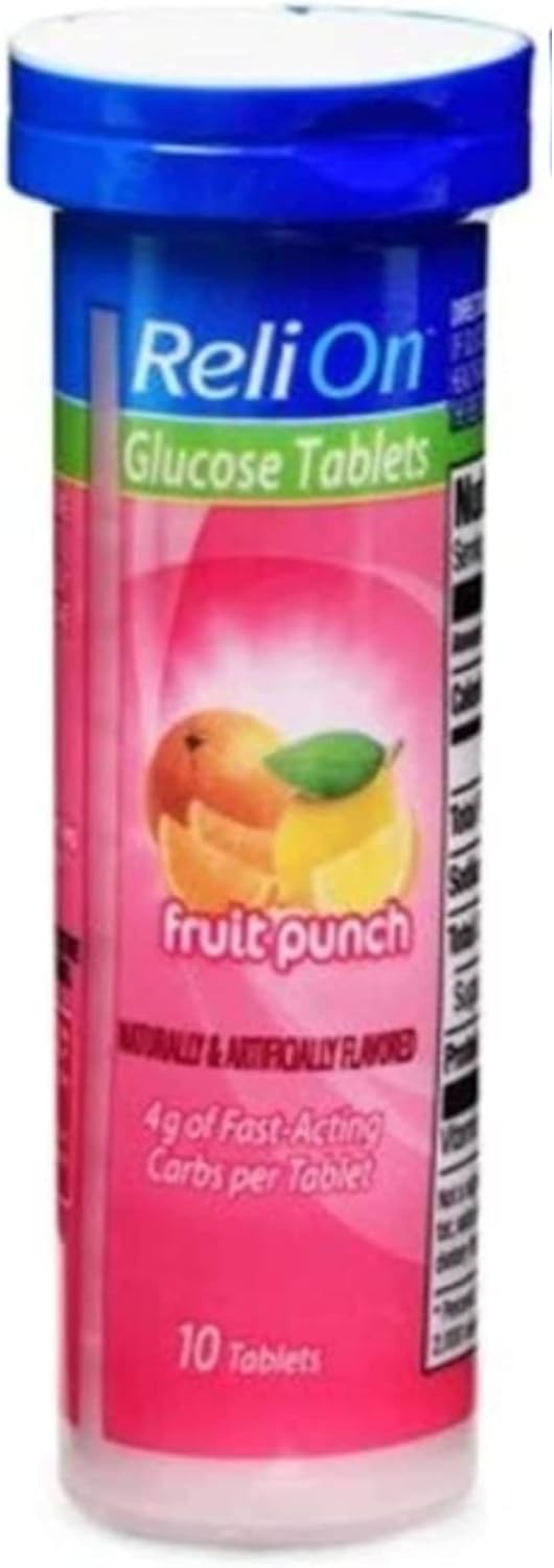 Glucose Tablets Relion - Pack de 2 Sabores Naranja y Ponche de Frutas (20 Comprimidos) - Incluye Pegatina Me Gustas