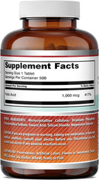 Amazing Formulas Ácido Fólico 1000 mcg (1 mg) - 500 Comprimidos