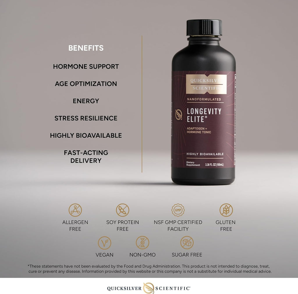 Quicksilver Scientific Longevity Elite — Tónico liposomal de adaptógenos y pregnenolona (100 ml)