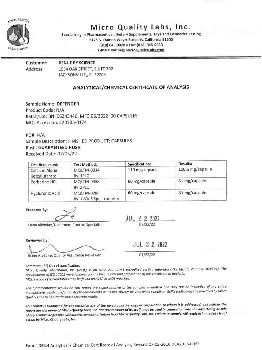 Renue By Science Shield | Liposomal Vitamina C CaAKG P.E.A. Ácido Hialurónico | 120 Cápsulas