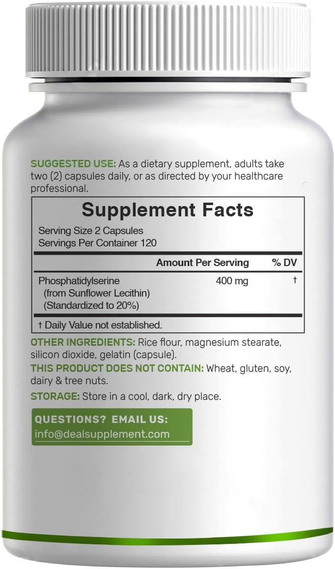 Fosfatidilserina 400mg, 240 Cápsulas – Lecitina de Girasol Sin Soja