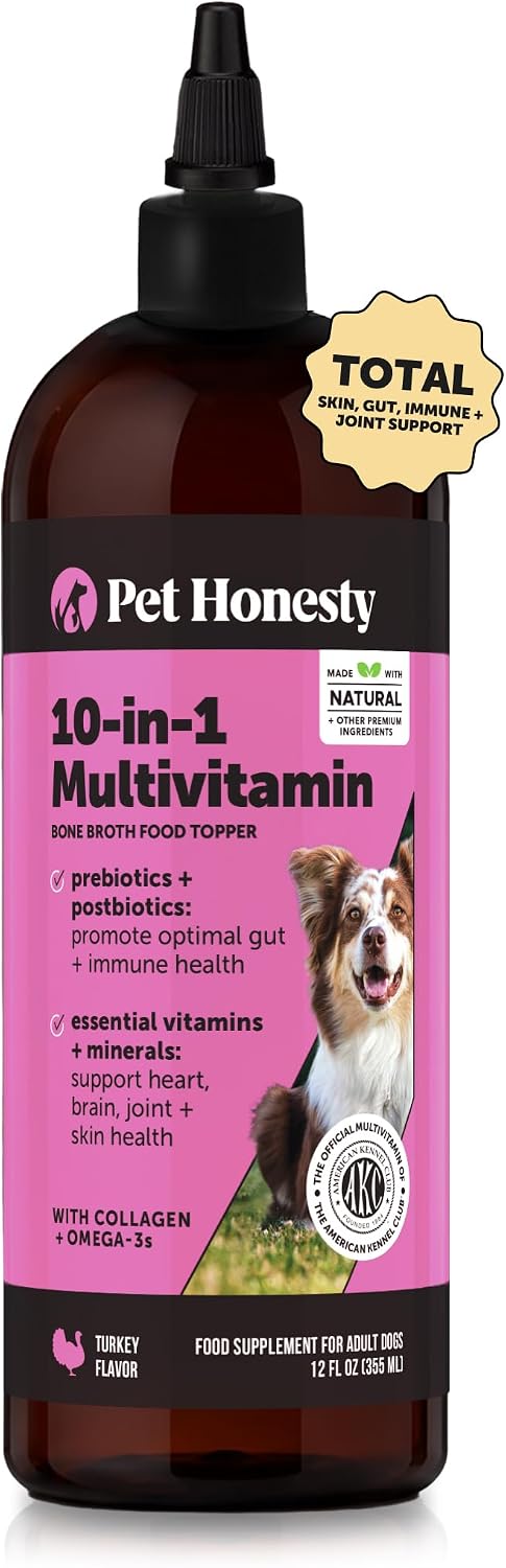 Multivitamínico Líquido para Perros con Aceite de Salmón y Caldo de Huesos - Omega 3, Glucosamina, Prebióticos y Postbióticos - 12 oz (354 ml)