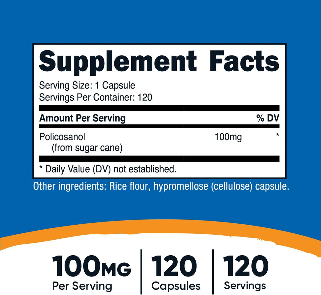 Nutricost Policosanol 100mg - 120 Cápsulas - Sin Gluten, No GMO, Vegetariano