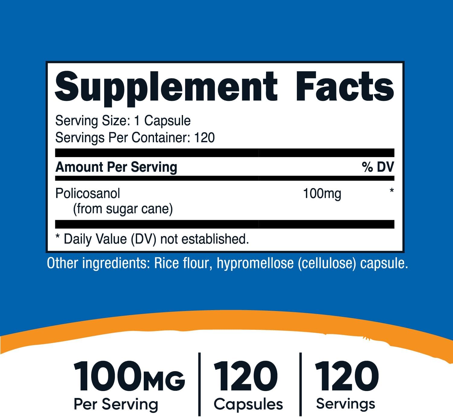 Nutricost Policosanol 100mg - 120 Cápsulas - Sin Gluten, No GMO, Vegetariano