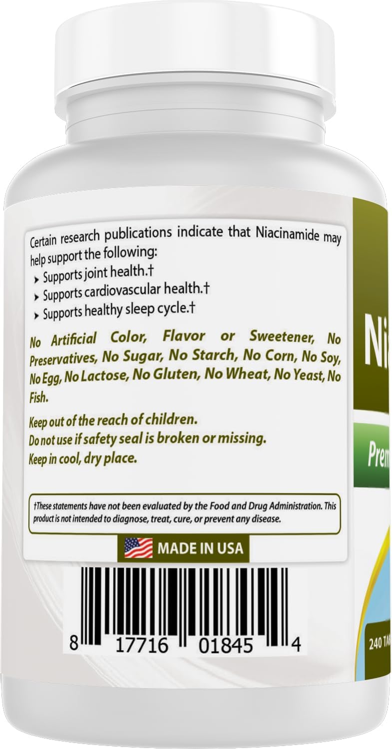 Best Naturals Niacinamide 500 mg 240 Comprimidos (Apto para Vegetarianos) - Forma No Flush de Niacina (Vitamina B3)