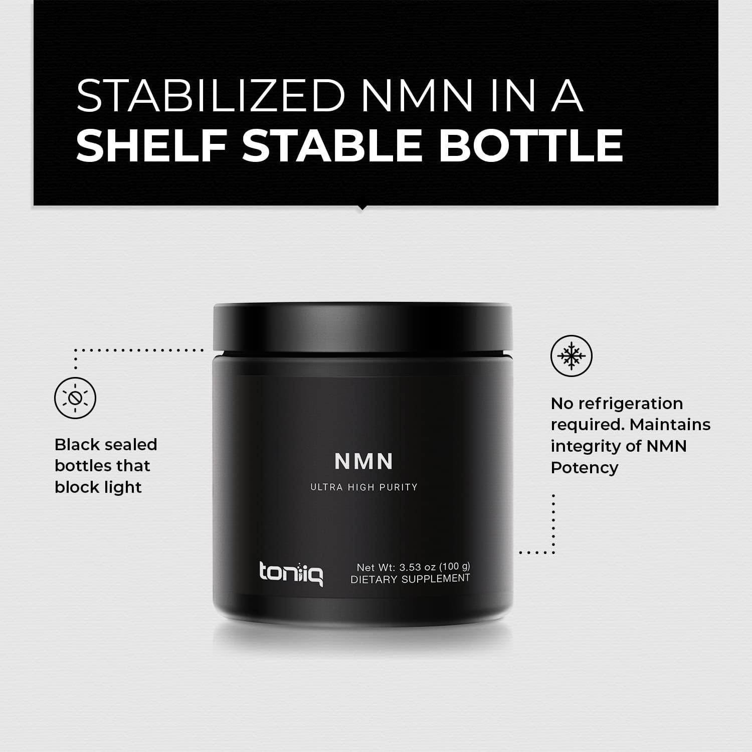 Toniiq Ultra High Purity NMN Powder - 100 Gramos - 99,5% de Pureza - Alta Biodisponibilidad - Fórmula Estabilizada - Suplemento de Nicotinamida Mononucleótido en Polvo