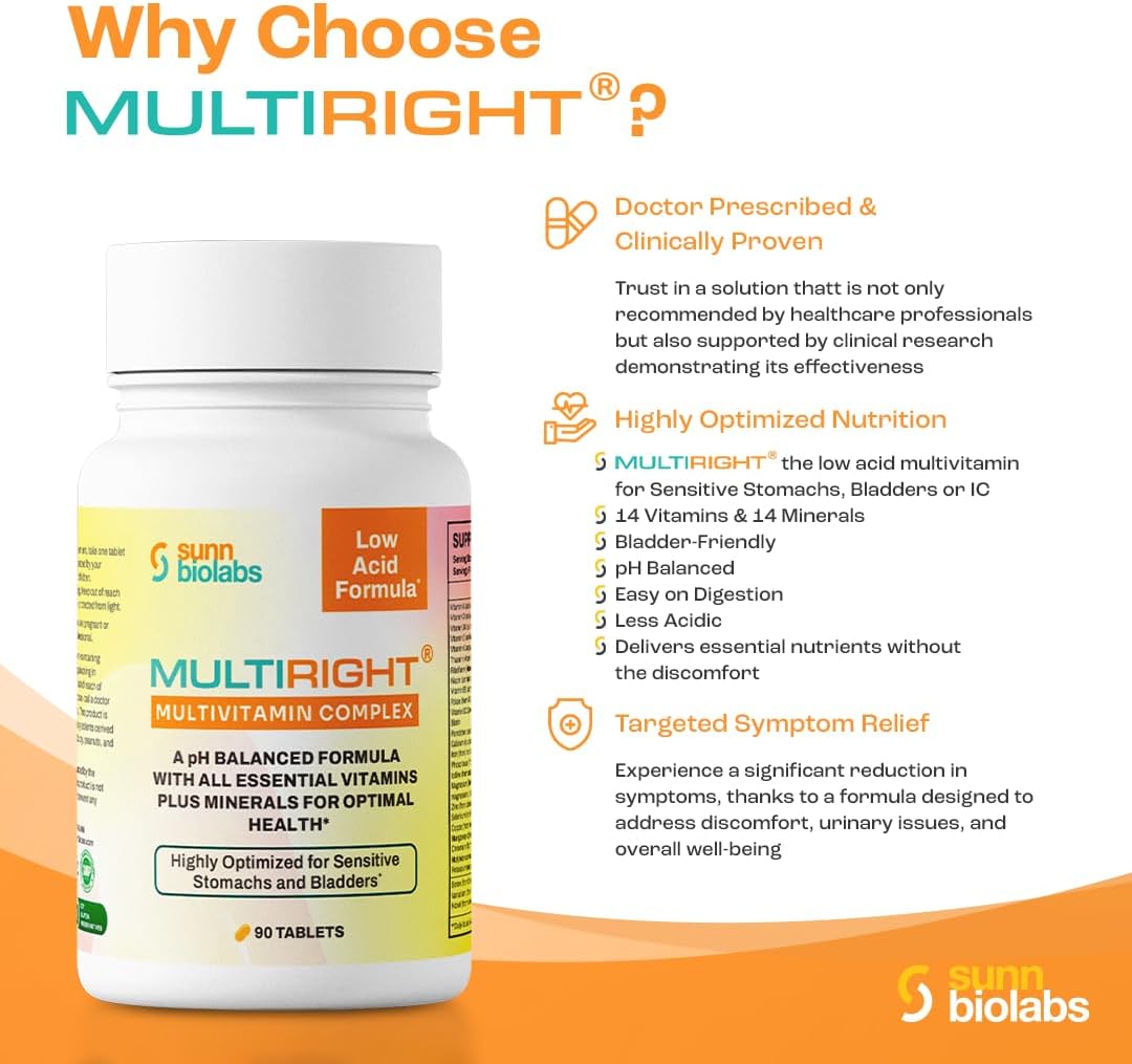MULTIRIGHT Multivitamínico Bajo en Ácido para Estómagos Sensibles, 270 Comprimidos