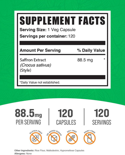 BulkSupplements.com Extracto de Azafrán 88.5mg - 120 Cápsulas Veganas sin Gluten – Image 2