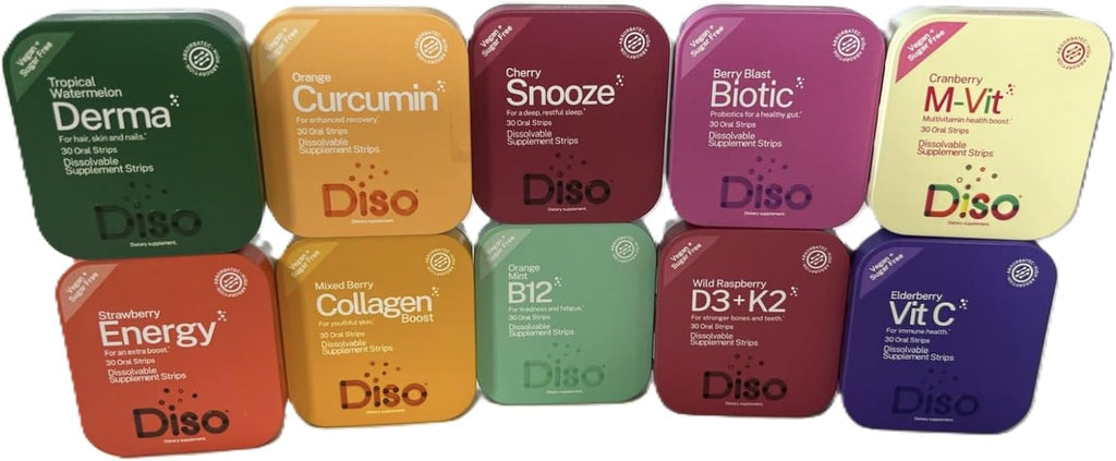DISO Derma – Tiras Orales de Biotina para Cabello, Piel y Uñas, Sabor Sandía Tropical, 30 Unidades