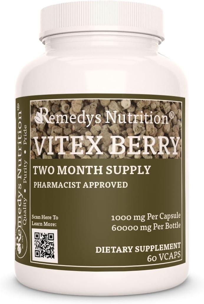 Vitex Berry (Chasteberry) | 1,000 mg, 60 Cápsulas Veganas | Suplemento Herbal | Dos Meses de Suministro