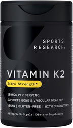 Sports Research Vitamina K2 (como MK-7) 100 mcg con Aceite MCT de Coco - 120 Cápsulas Blandas Veganas (Suministro para 4 Meses)