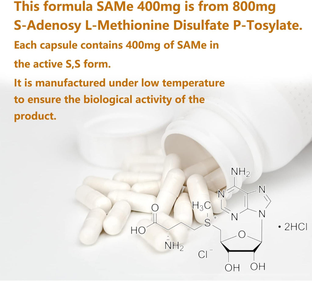 7c SAM-e 400 mg (S-Adenosilmetionina) con Vitaminas B6 y B12, Estado de Ánimo y Confort Articular, Vegano, Sin Gluten, 60 Cápsulas Gastrorresistentes