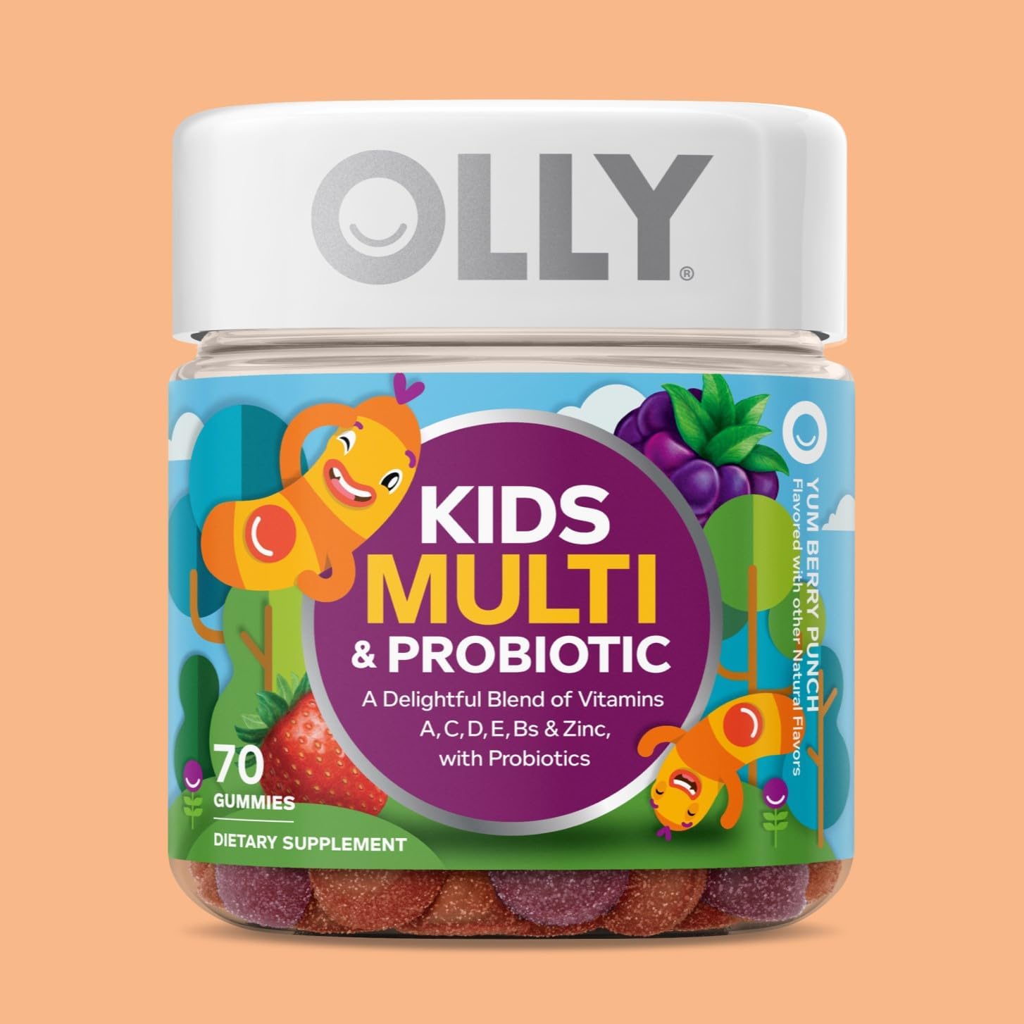 OLLY Kids Multivitamin & Probiotic Gummy - Gomitas Multivitamínicas con Probióticos para Niños, Sabor Berry, 70 Unidades