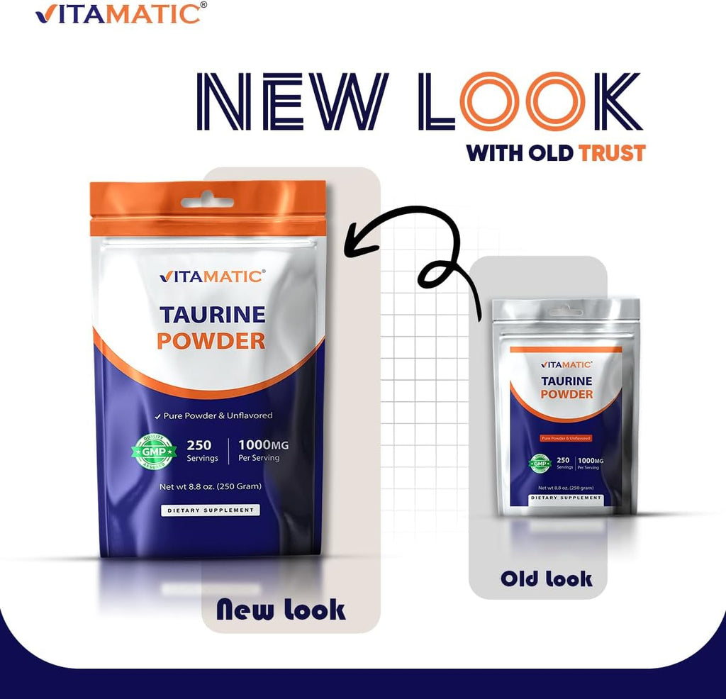 Vitamatic Taurina Pura 1000mg 250 Servicios - No Transgénico, Sin Gluten