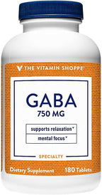 The Vitamin Shoppe GABA 750mg (Gamma-Aminobutyric Acid) - 90 Comprimidos