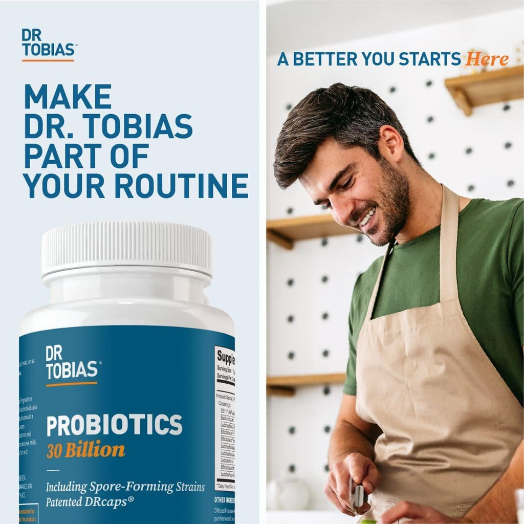 Dr. Tobias Probióticos 30 Mil Millones UFC, 10 Cepas, Liberación Dirigida, 60 Cápsulas