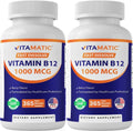 Vitamatic Vitamina B12 1000 mcg – Tabletas de Disolución Rápida con Sabor a Bayas – 2 Frascos de 365 Tabletas – Apoyo al Metabolismo Energético y Sistema Nervioso