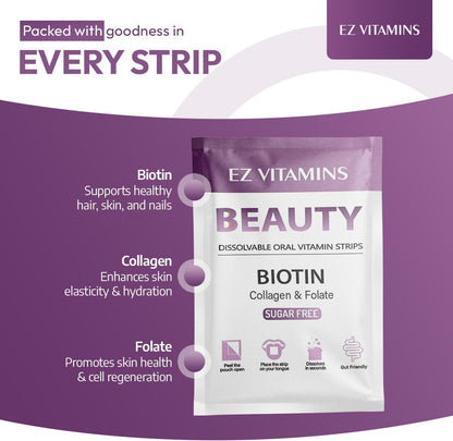 EZ VITAMINS Tiras Orales de Biotina, – La biotina contribuye al metabolismo energético normal. – Image 4