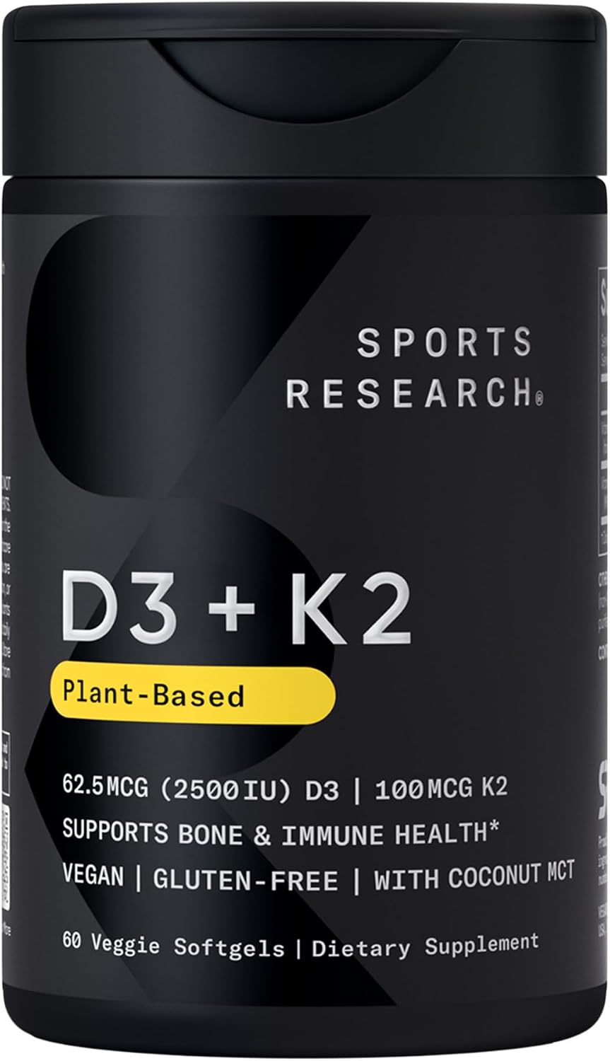 Sports Research Vitamina D3 + K2 Vegana 2500 UI + 100 mcg MK-7 - 60 Softgels