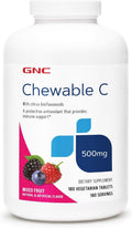 GNC Vitamina C 500mg, Sabor Frutas Variadas, 180 Comprimidos Masticables